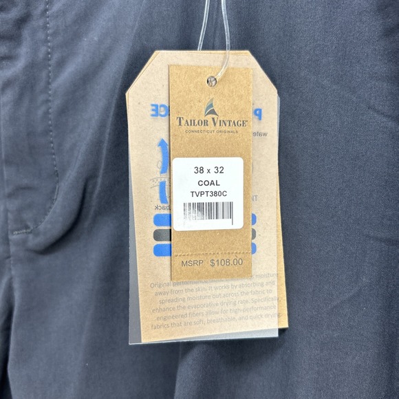 Tailor Vintage Pants Mens 38x32 Coal Black Performance Tech Canaan Slim Fit NEW - Picture 10 of 14